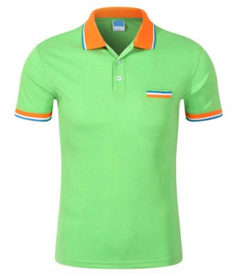 绿色纯棉翻领短袖t恤衫定制,工作服T恤批发