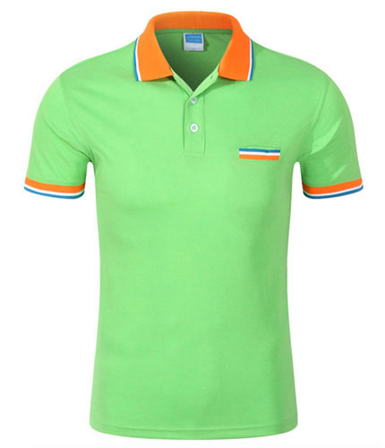 绿色纯棉翻领T恤衫定制款式图