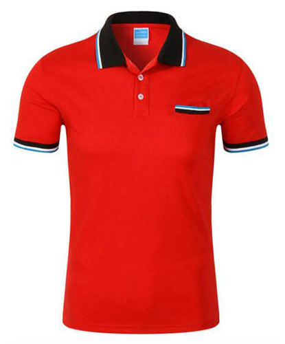 红色翻领带口袋T恤衫定制款式图片