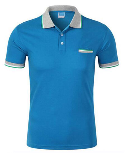 天蓝色翻领带口袋T恤衫定制款式图片