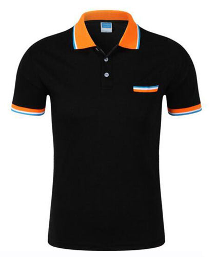 黑色翻领带口袋T恤衫定制款式图片