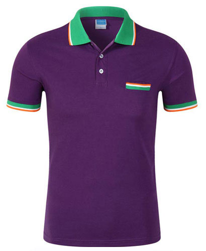 紫色翻领带口袋T恤衫定制款式图片