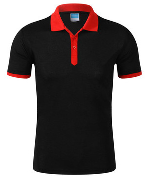 黑色搭配红色款定做T恤衫款式图片