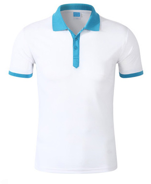 白色配蓝色款定做T恤衫款式图片