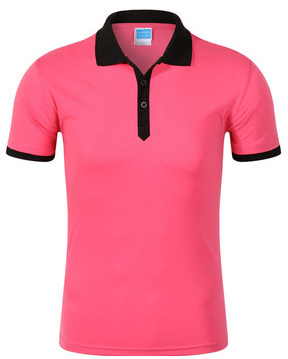 玫红色搭配黑色款定做T恤衫款式图片