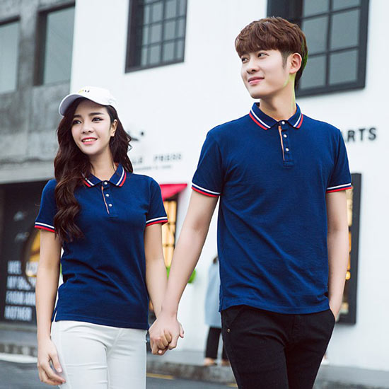 藏青色短袖丝光棉POLO衫定制款式图