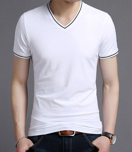 白色V领T恤衫定制款式图二