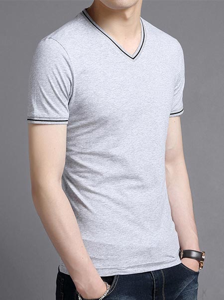 花灰色V领T恤定制款式效果图二