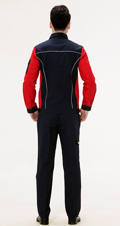 时尚拼色款工作服定做后背效果展示图