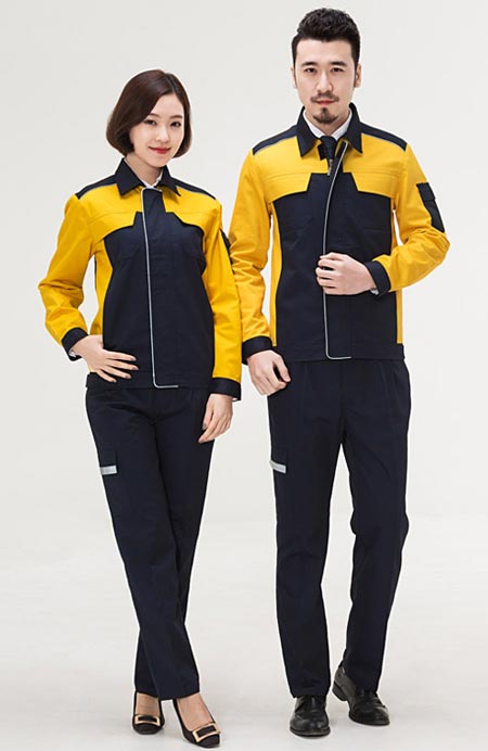 黄色长袖工作服定做厂家款式图