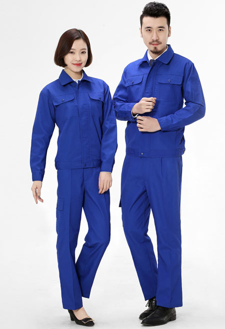 蓝色长袖工作服定做款式模板图二