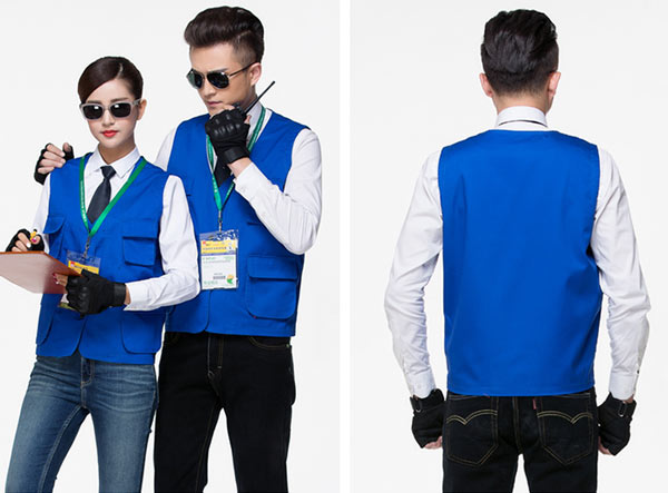 灰色扣子款工装马甲定做后背效果图