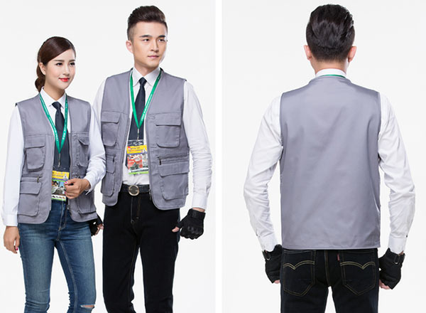 拉链款多口袋藏青色工装马甲订做款式后背效果图