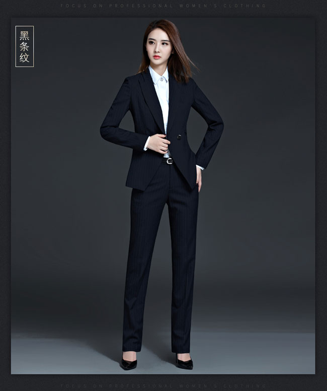 黑条纹女职业套装定制款式模板图