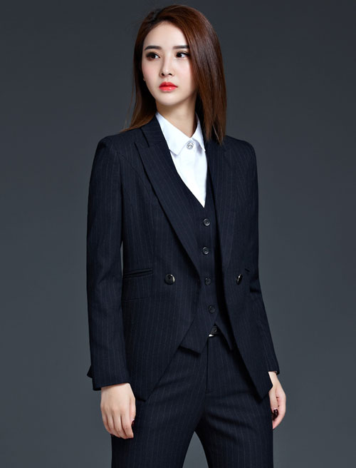 条纹女职业套装带马甲款式图