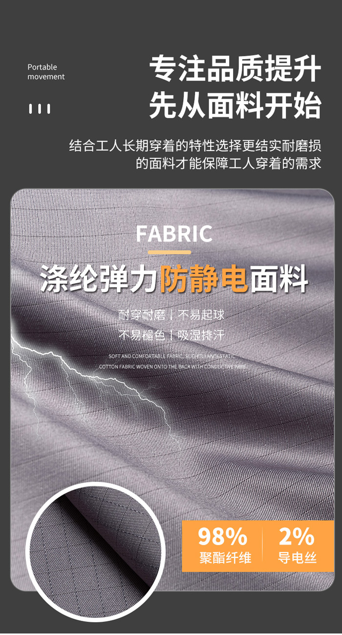 防静电服现货大褂面料描述图