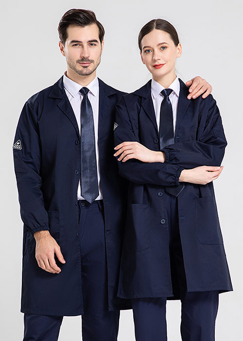 藏青色长袖纱卡防静电大褂