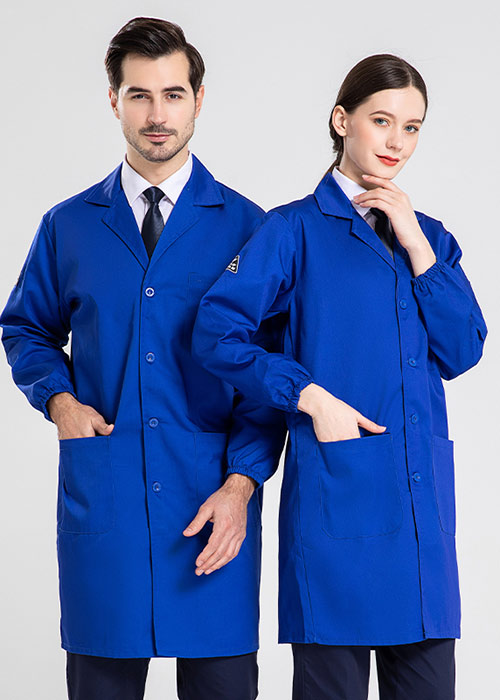 蓝色长袖纱卡防静电大褂