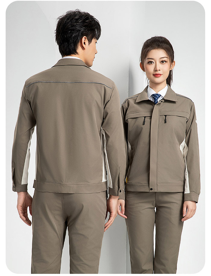 卡其色新国标防静电服春秋工作服夹克背面展示图