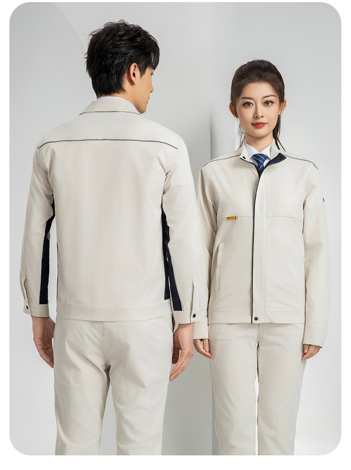 米白色新国标防静电服春秋工作服夹克背面展示图
