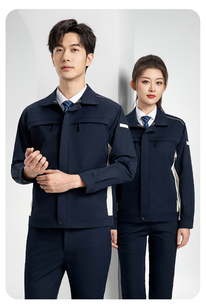 新国标防静电服春秋工作服夹克蓝青色颜色正面展示图