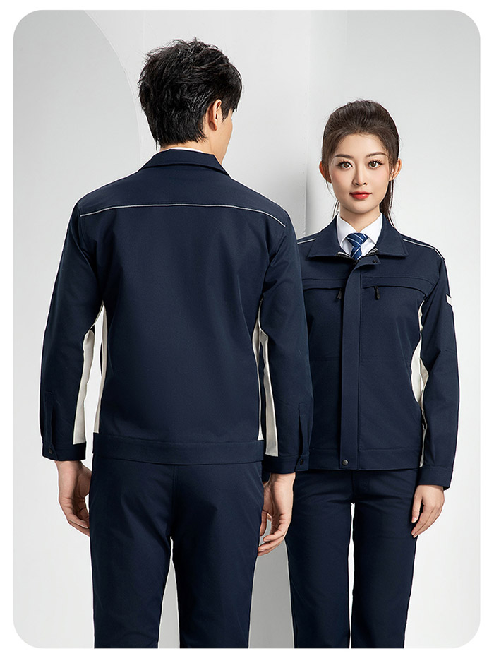 新国标防静电服春秋工作服夹克蓝青色颜色背面展示图