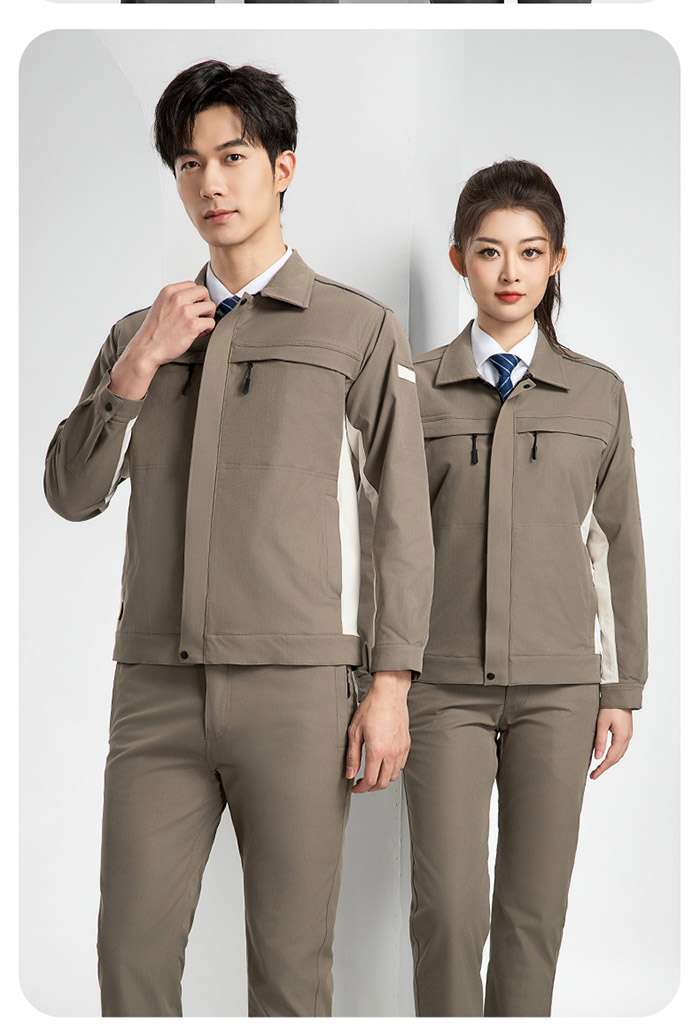 卡其色新国标防静电服春秋工作服夹克正面展示图