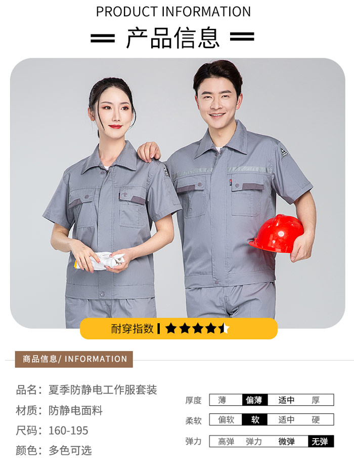 防静电短袖夹克款式产品信息图