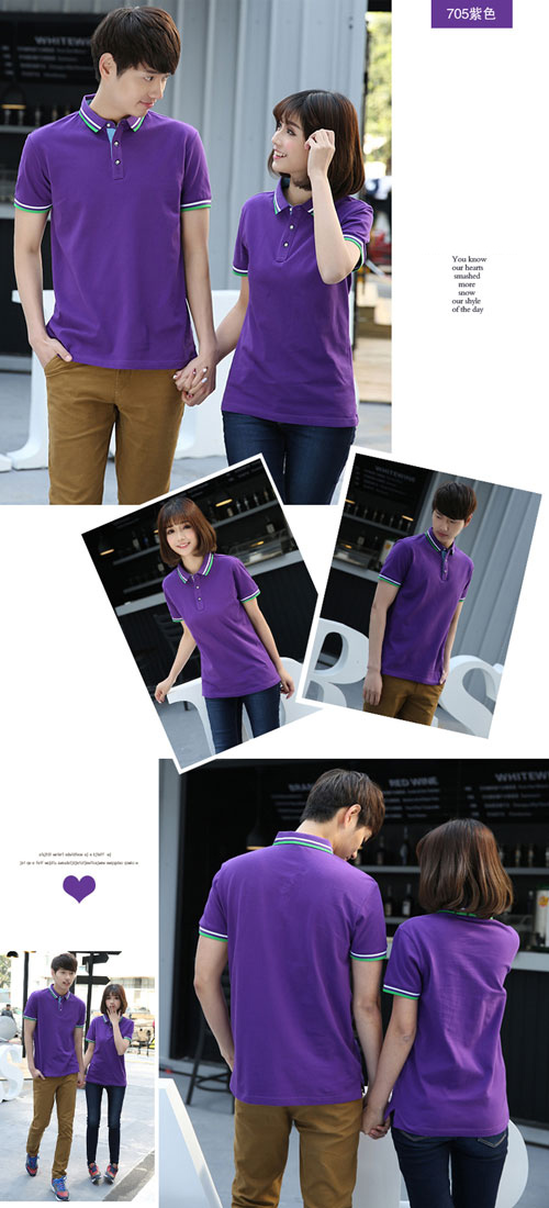 紫色短袖POLO衫款式模特效果图