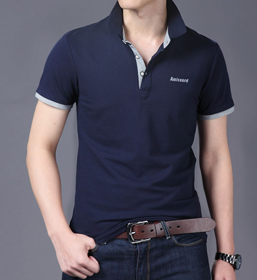 藏青色精棉莱卡高档POLO衫定制款式2