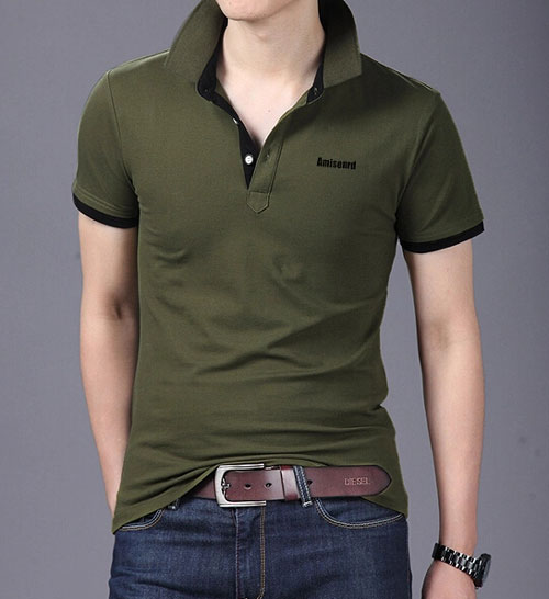 精棉拉架高档POLO衫定做,卡其色搭配黑色款式效果图