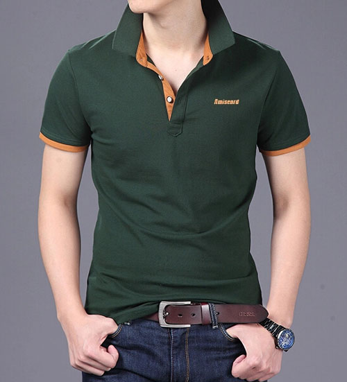 精棉拉架高档POLO衫定做,墨绿色搭配咖啡色款式效果图