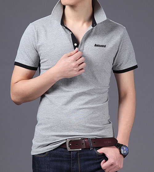 精棉拉架高档POLO衫定做,花灰色搭配黑色款式效果图