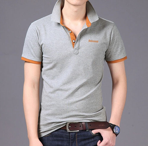 精棉拉架高档POLO衫定做,花灰色搭配咖啡色款式效果图