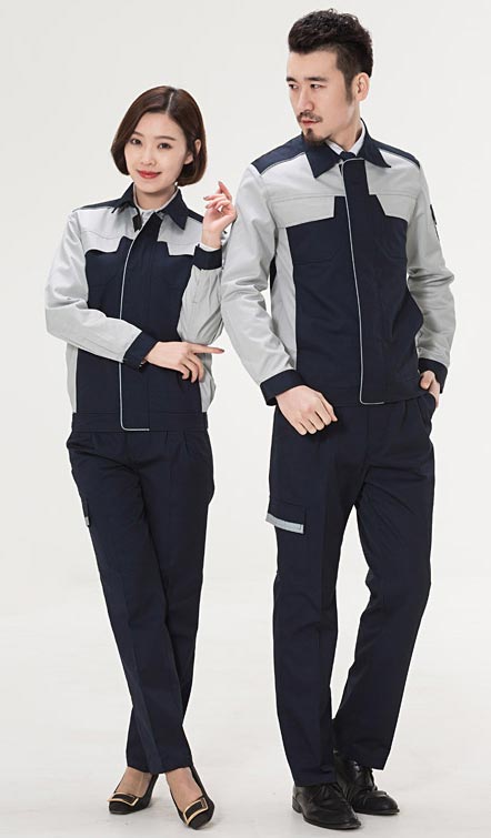工作服定做灰色搭配藏青色款式模板图二