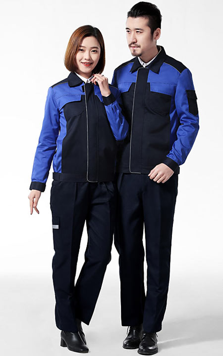 工作服定做蓝色搭配藏青色款式模特效果图二