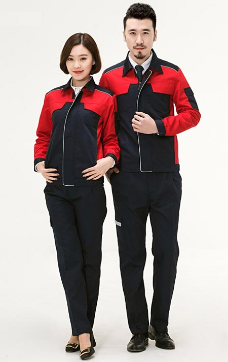 龙华订做工作服_红黑色搭配款式图
