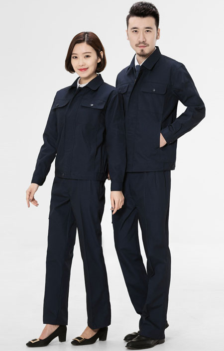 深蓝色长袖工作服定制款式模板图二