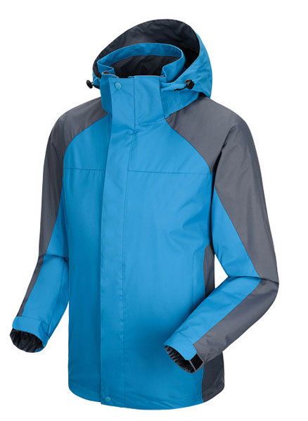 天蓝色男款定做冲锋衣款式模板图