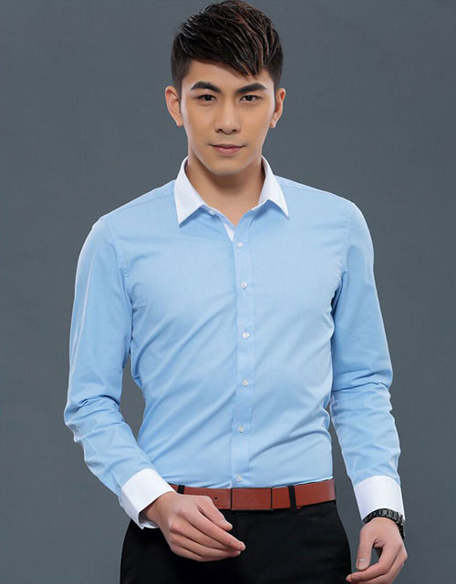 浅蓝色职业衬衫工作服订做款式