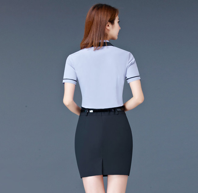 灰色短袖时尚女衬衫定制后背款式效果图