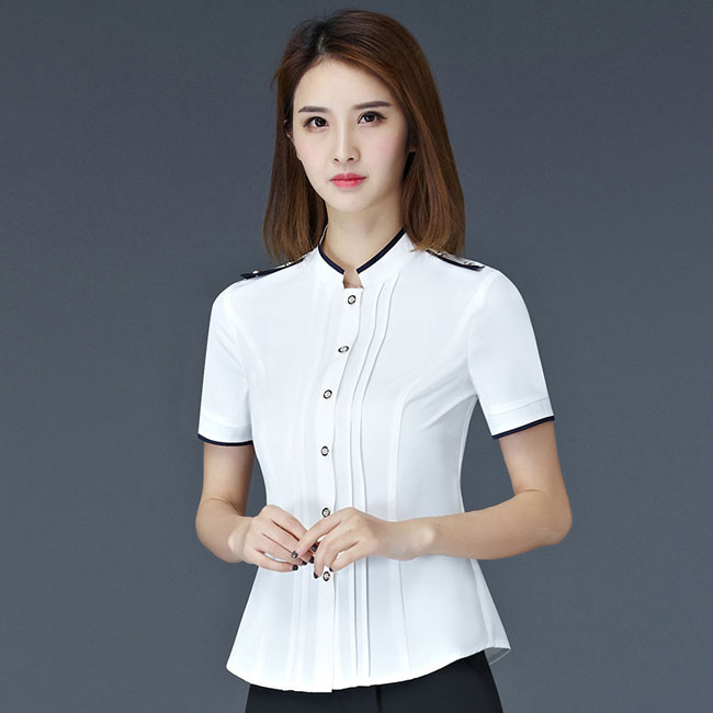 时尚白色女衬衫工作服订做款式图片