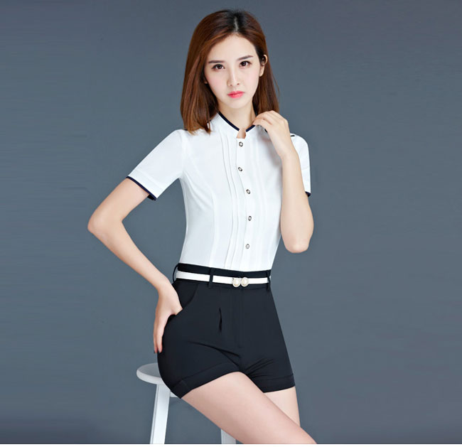 时尚白色女衬衫工作服订做款式模特效效果图