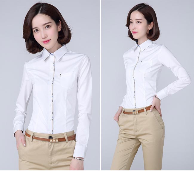 长袖衬衫女装订做白色款式图