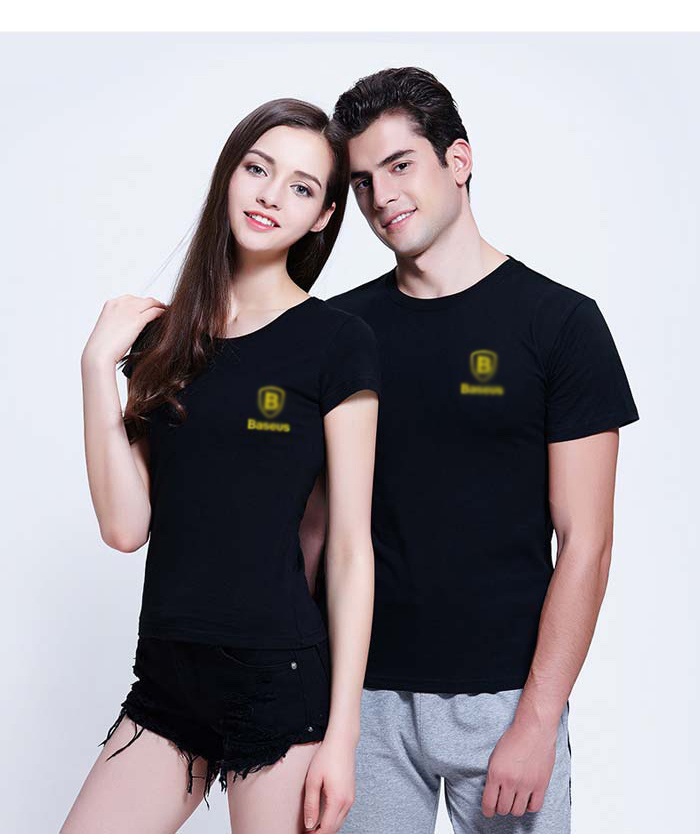 黑色纯棉短袖t恤文化衫定制男/女款式展示图