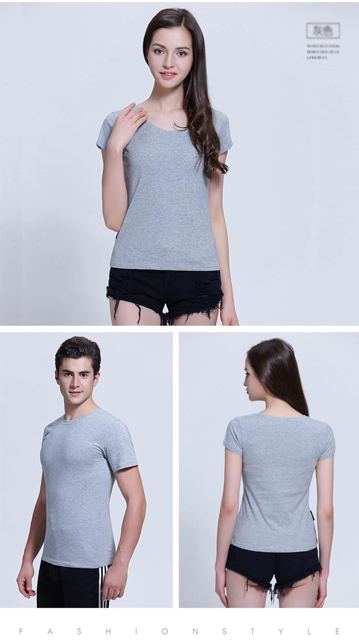 花灰色纯棉短袖圆领t恤文化衫定制款式男/女展示图