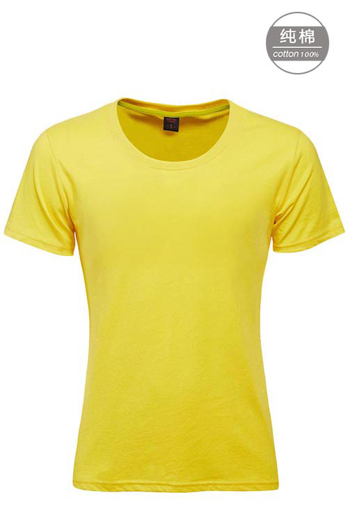 黄色纯棉短袖女圆领T恤衫