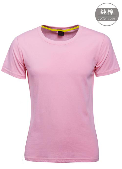 粉色纯棉短袖女圆领T恤衫订做