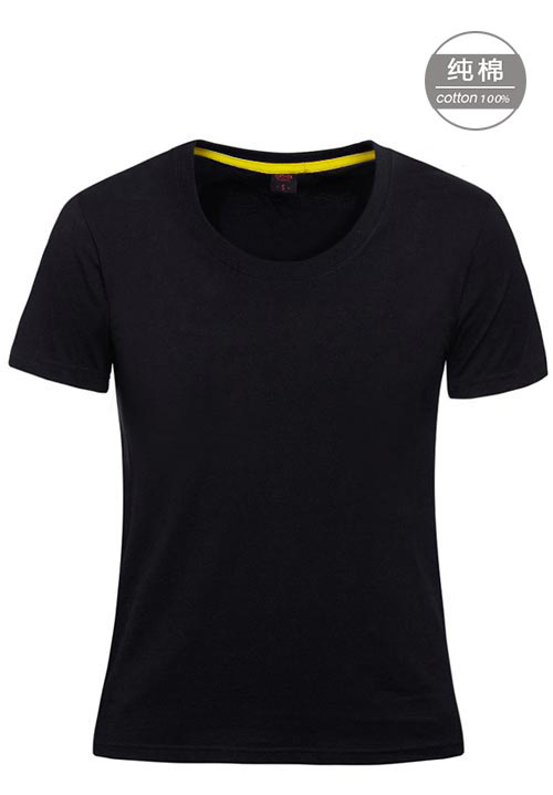 黑色纯棉短袖女圆领T恤衫定做