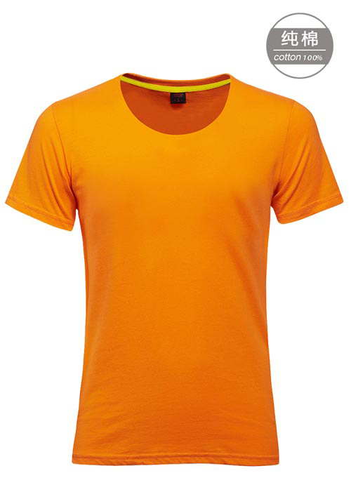 橙色纯棉短袖女圆领文化衫定制
